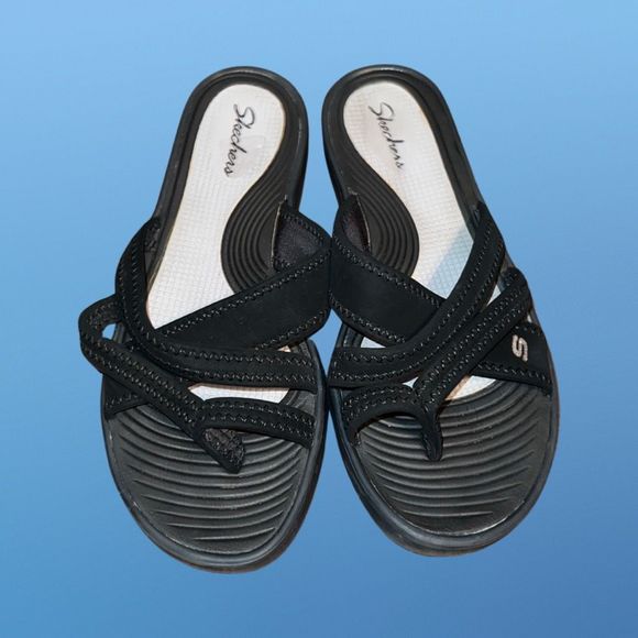 Skechers Flex Appeal Black Sandals Size 8 - Picture 2 of 7